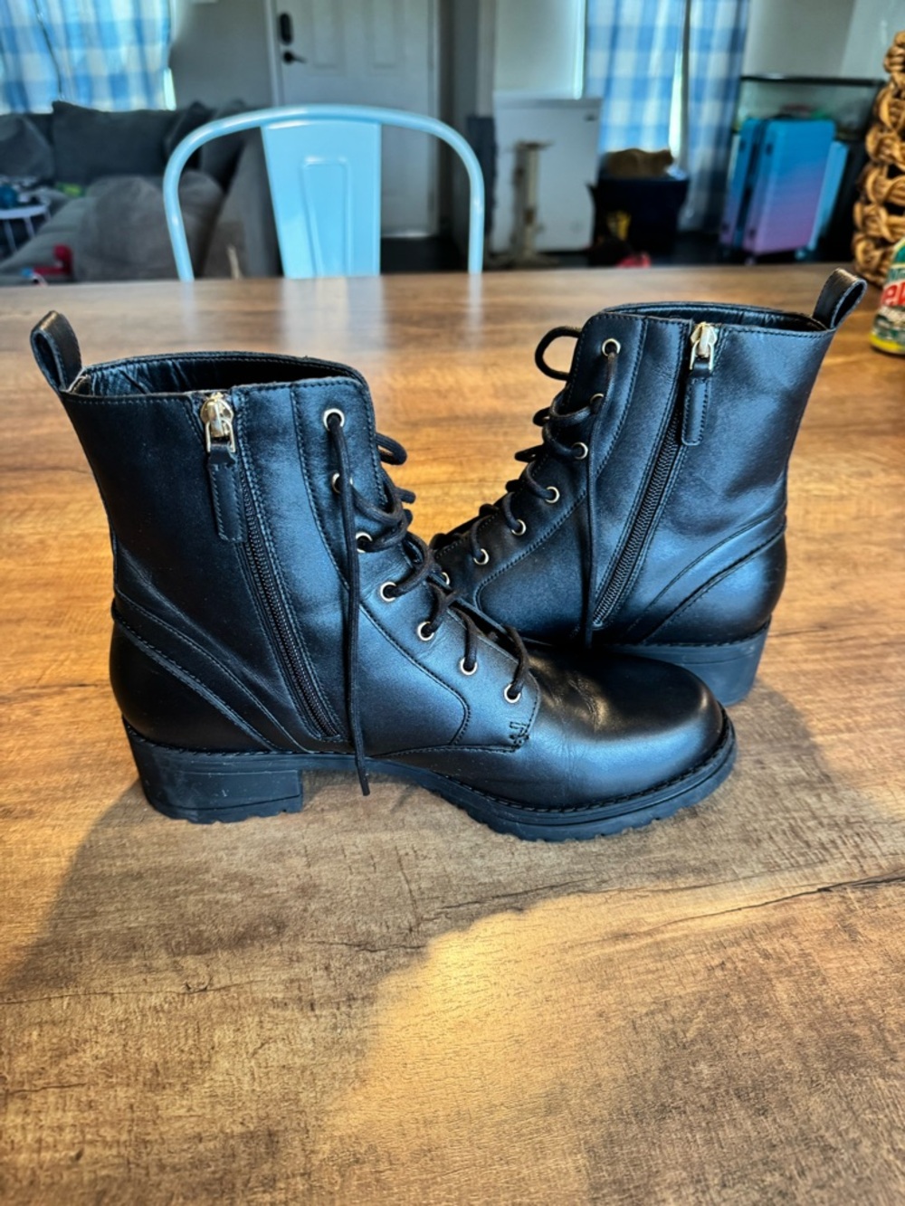 Cole Haan Black Lace-Up Leather Combat Boots - Picture 5 of 7